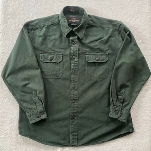 Weatherproof Chamois Shirt Mens Large Green Long Sleeve Heavy Cotton Button Down